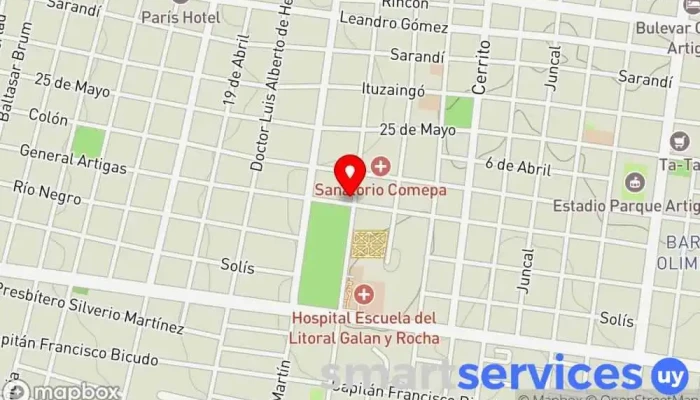 mapa de Abitab Comepa y plaza de deportes Cobro de deudas en Paysandú