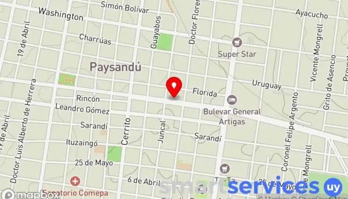 mapa de Agencia Oficial de Loterias Nro 113 Administración de loterías, Profesor de juegos de azar y apuestas, Tienda de lotería en Paysandú