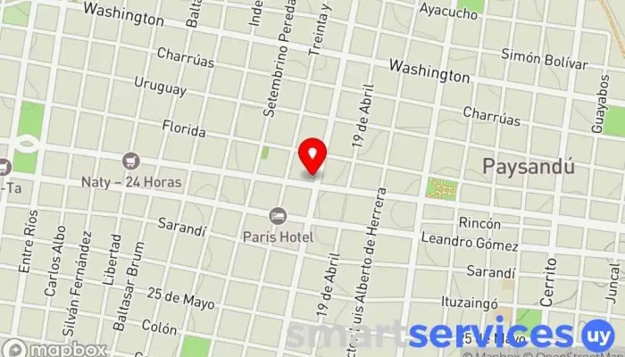 mapa de Agencia República AFAP - Paysandú dentro del BROU Institución financiera en Paysandú