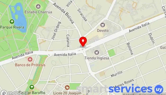 mapa de Av. Italia Y Av. Bolivia Acera Norte Bus stop en Montevideo