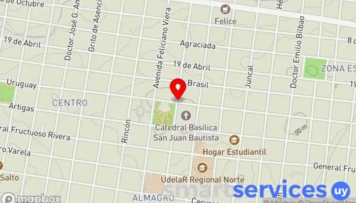 mapa de Banca de Salto. Institución financiera en Salto
