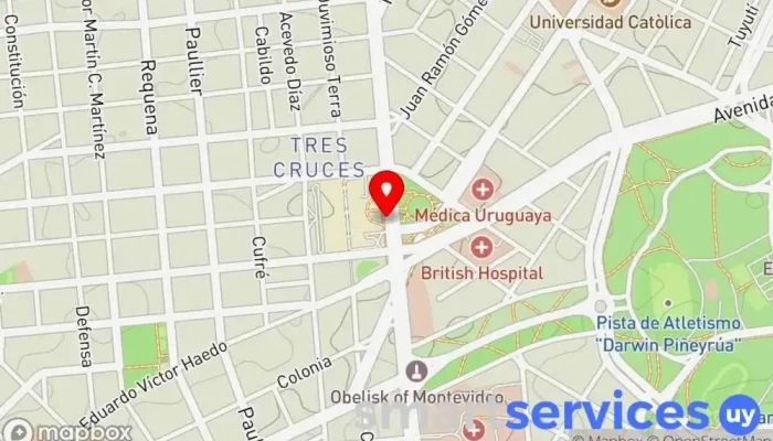 mapa de Bv. Gral. Artigas y Tres Cruces Bus stop en Montevideo