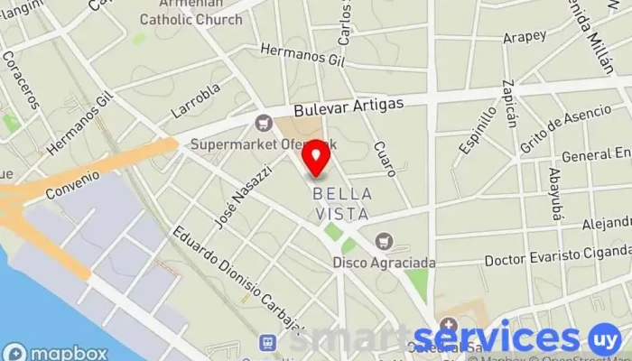 mapa de Club Atlético Bella Vista - Sede Social Club de fútbol, Gimnasio, Campo de fútbol en Montevideo