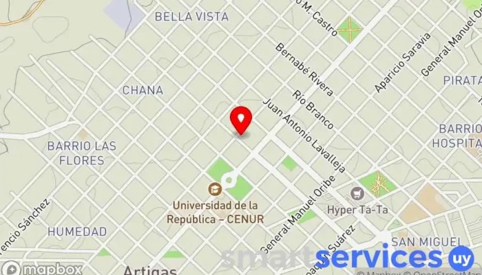 mapa de Escritorio Comercial URUGUAY Servicio de administración de empresas, Bufete, Agencia inmobiliaria en Artigas