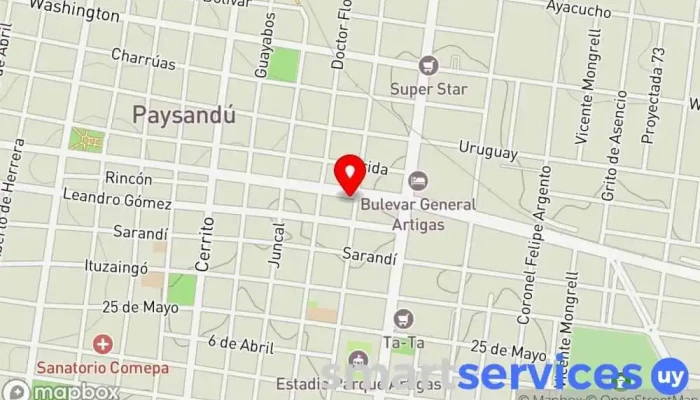 mapa de Estudio Müller. Abogacía - Inmobiliaria. Abogado, Agencia inmobiliaria en Paysandú