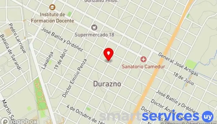 mapa de Farmashop 95 Farmacia, Cajeros automáticos, Tienda de artículos para bebés, Tienda de cosméticos, Tienda de belleza y salud, Tienda de artículos para el hogar, Tienda de artículos premamá y de bebé, Tienda de material sanitario, Parapharmacy, Perfumería en Durazno