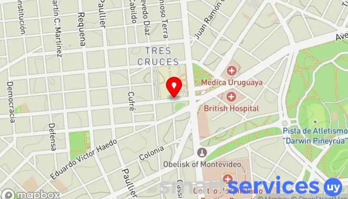 mapa de Ferrer Serra Y Tres Cruces Bus stop en Montevideo