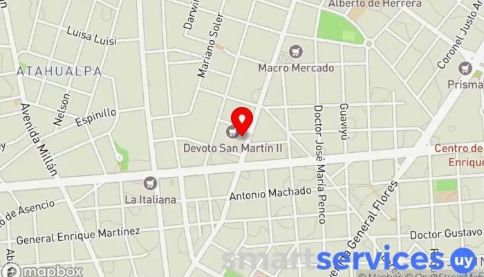 mapa de Hiperviajes Devoto San Martin II Agencia de viajes en Montevideo
