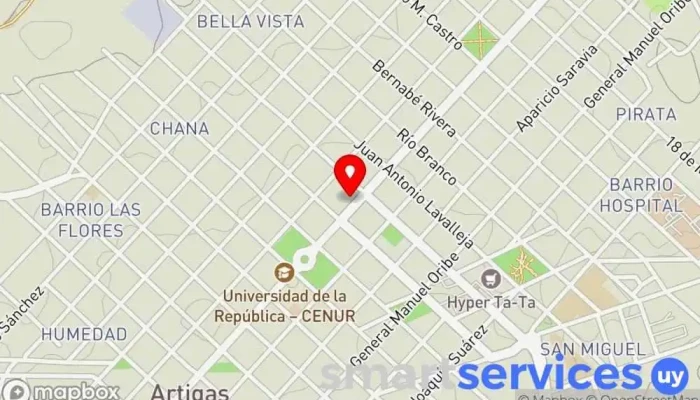 mapa de Intendencia Departamental de Artigas Ayuntamiento, Oficina de la Administración en Artigas