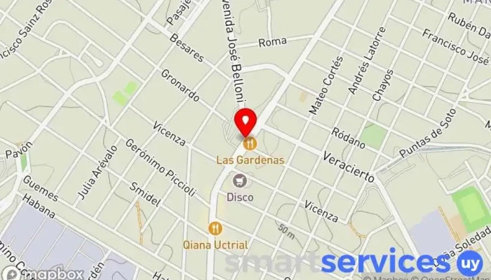 mapa de INTERCAMBIADOR BELLONI Andén 8 Bus stop en Montevideo