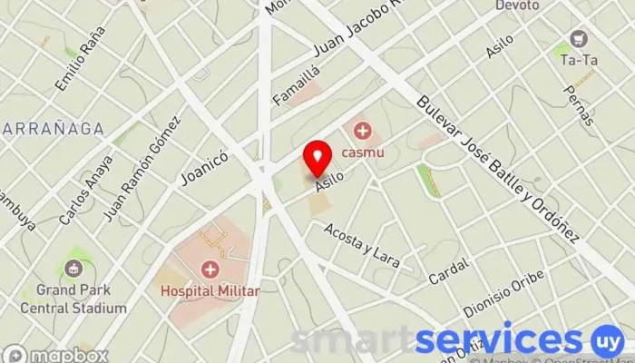 mapa de IPES Prof. Juan E. Pivel Devoto Centro de formación, Escuela comunitaria en Montevideo