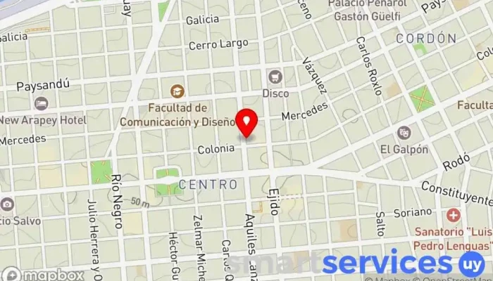 mapa de Óptica Vision Center Yaguarón  en Montevideo