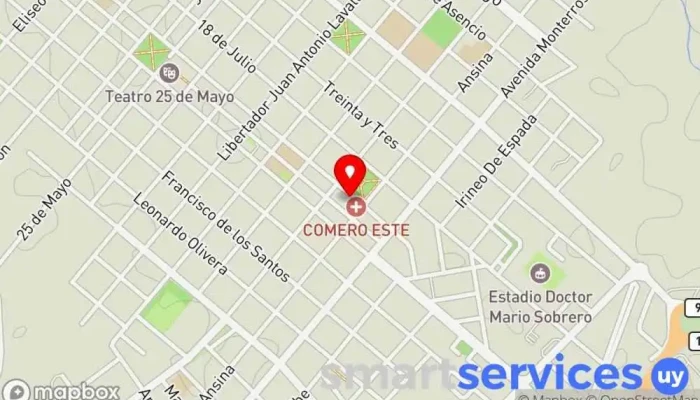mapa de Órtopedia del Este Proveedor de lentes de contacto, Tienda de audífonos, Óptica, Tienda de sillas de ruedas en Rocha