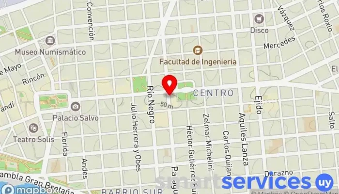 mapa de Paraguay y Avenida 18 de Julio Bus stop en Montevideo