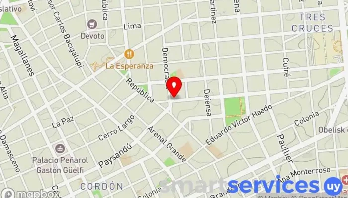 mapa de Radiocar . Proveedor de alarmas de coche, Centro comercial en Montevideo