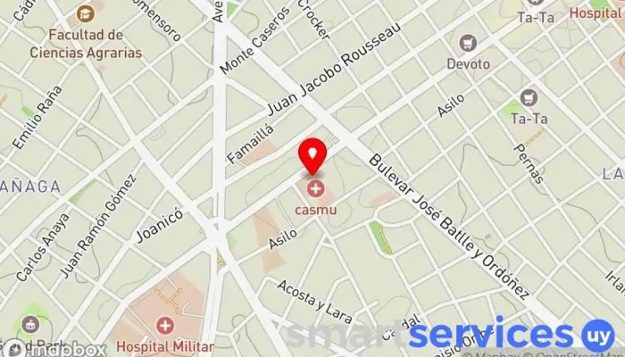 mapa de Red Pagos Casmu Institución financiera, Consultora financiera en Montevideo