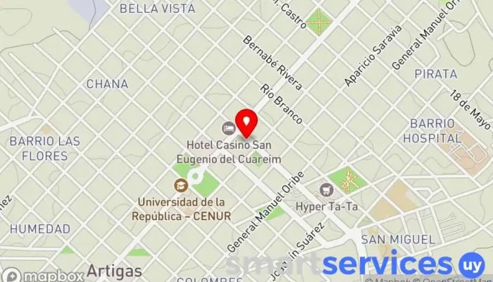mapa de Redpagos Bca.Col.de Quiniela Institución financiera en Artigas