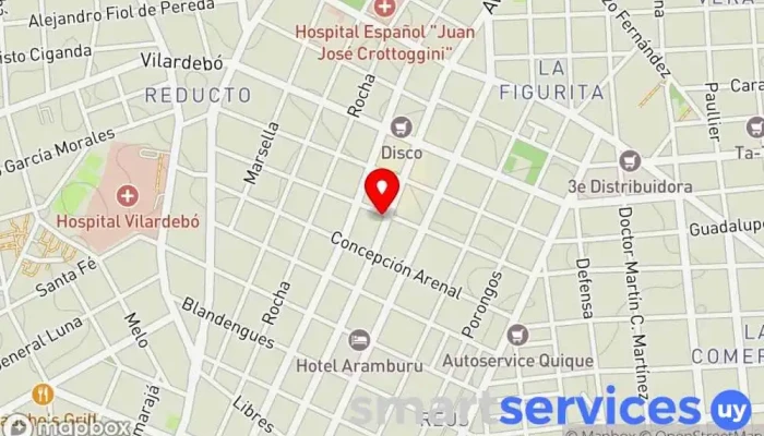 mapa de Redpagos Cambio Vértice Institución financiera en Montevideo