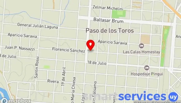 mapa de Redpagos Talbus Institución financiera en Paso de los Toros