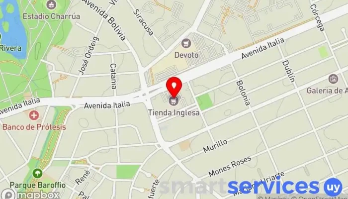 mapa de Redpagos TI Institución financiera en Montevideo