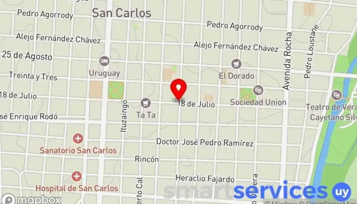 mapa de Sebastián Plada Propiedades Agencia inmobiliaria en San Carlos