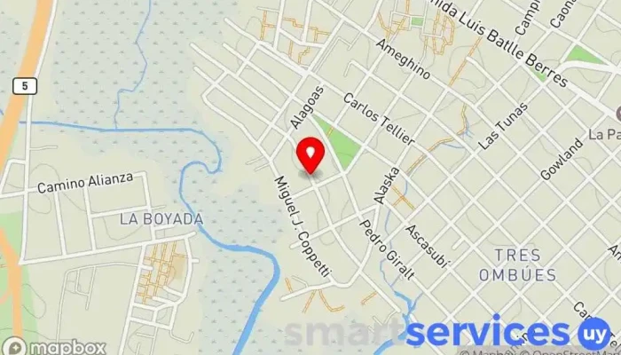 mapa de Terminal 524 Tres Ombúes Servicio de transporte en Montevideo