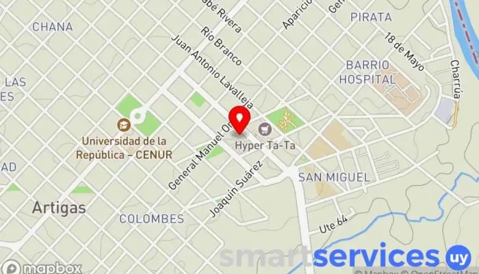 mapa de Terminal de Ómnibus Artigas Servicio de transporte en Artigas