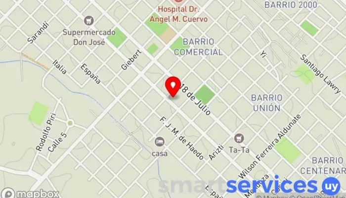 mapa de Terminal de ómnibus Servicio de transporte en Fray Bentos