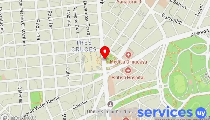 mapa de Tres Cruces Bus stop en Montevideo