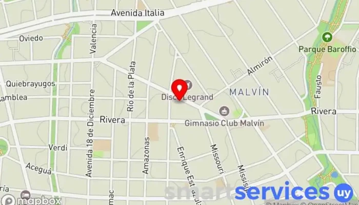 mapa de VIAAQUA Malvín Centro deportivo en Montevideo
