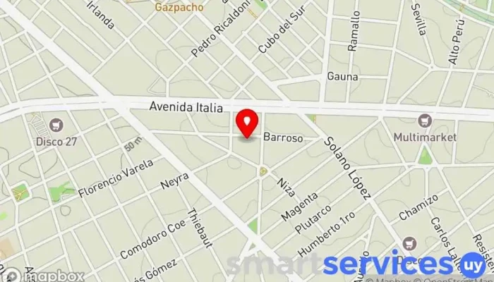mapa de VIVO Tv Cadena de televisión, Estudio de grabación en Montevideo